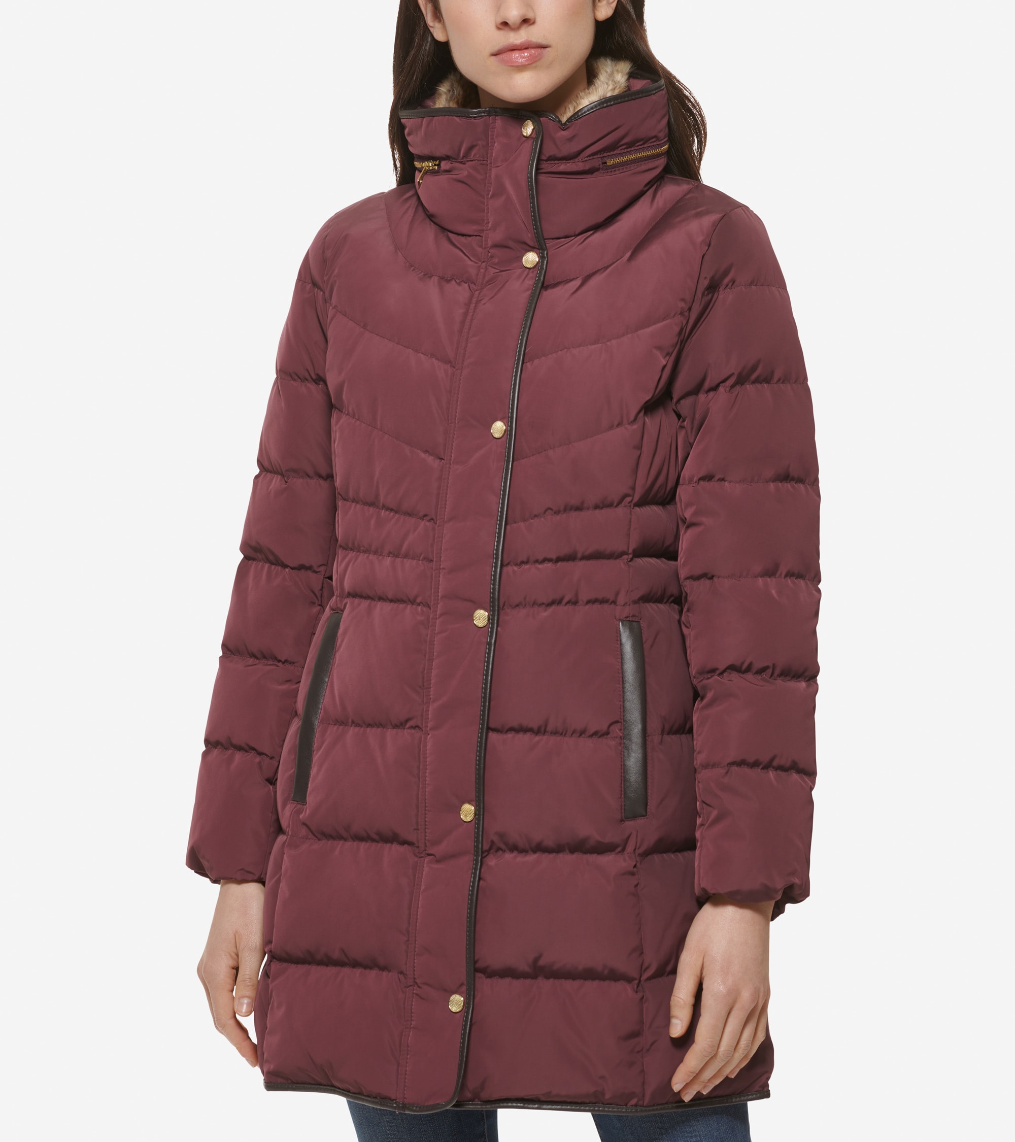 COLE HAAN cashew funnel collar quilted jacket cheapest coat